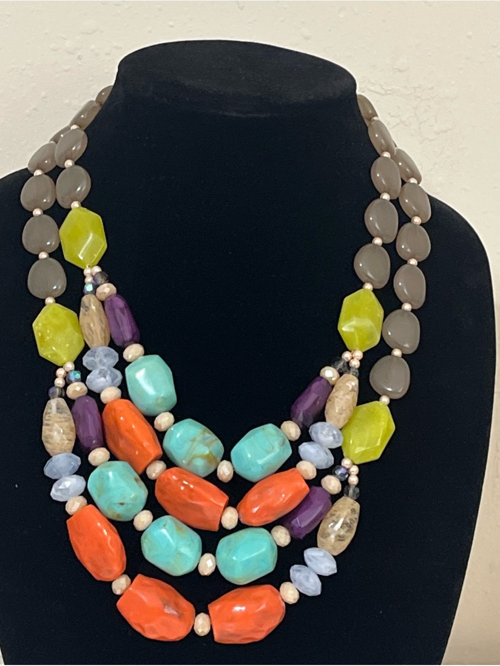 Multicolor Beaded Statement Necklace - Bold Turquoise & Orange premier designs